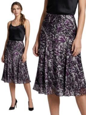 East 5th Patterned Midi Skirt Womens Size 8 Sheer Gored A-Line Artsy Fairy Goth